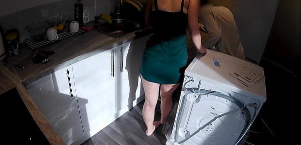  Horny wife seduces a plumber in the kitchen while her husband at work.
